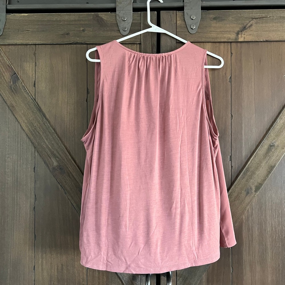 LOFT Womens Mauve Pink Mixed Media Split Neck Sleeveless Blouse Top 40432274 L - Picture 3 of 6